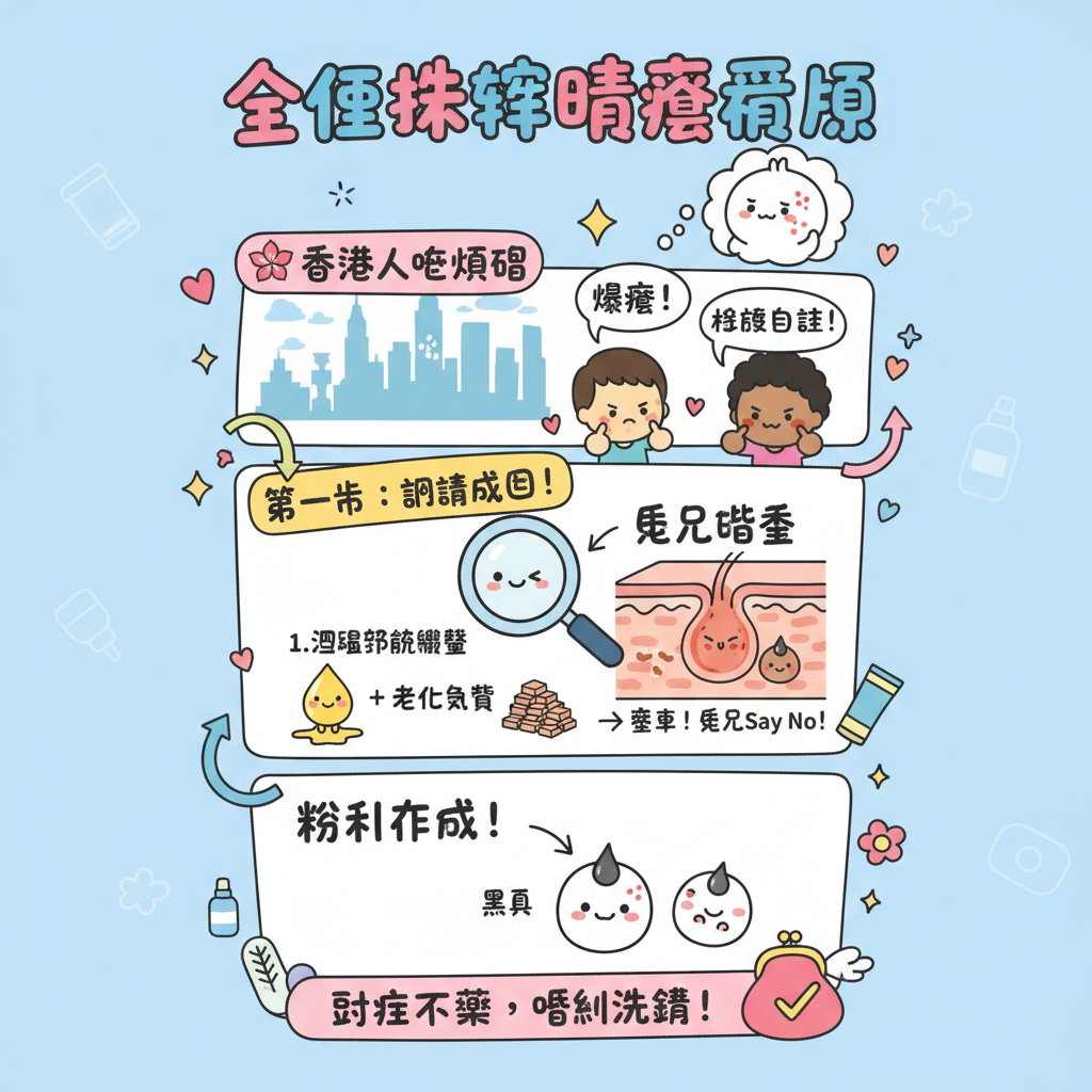 精華液毛孔堵塞皮膚護理凹凸洞角質層油性肌暗瘡印護膚品皮膚科醫生敏感肌祛痘深層清潔消炎殺菌荷爾蒙失調暗瘡成因油脂分泌疤痕修復皮膚問題爆瘡急救去角質