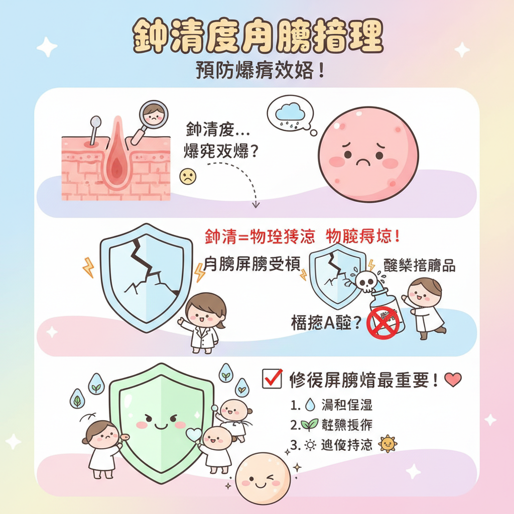 皮膚科醫生暗瘡發炎皮膚護理石頭瘡角質層黑頭護膚品凹凸洞美容師飲食控制毛孔粗大改善水油平衡保濕針清風險酸類護膚品收毛孔激光治療針清後護理溫和護膚